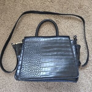 Black Crocodile-Textured Crossbody Bag